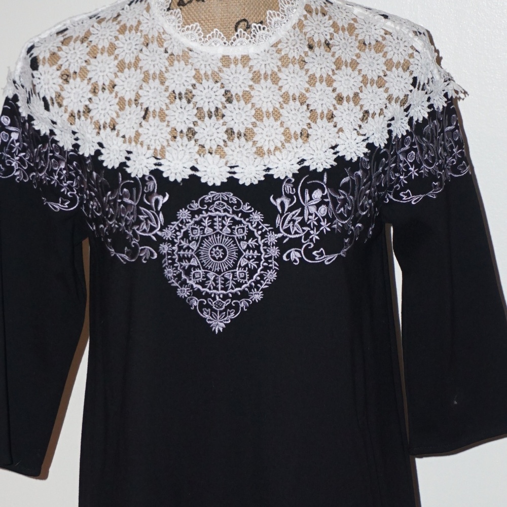 Unique Zeraco Minidress Black with White Crochet